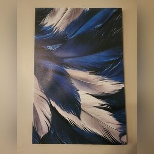 Blue and White Feather Canvas Art, NWT